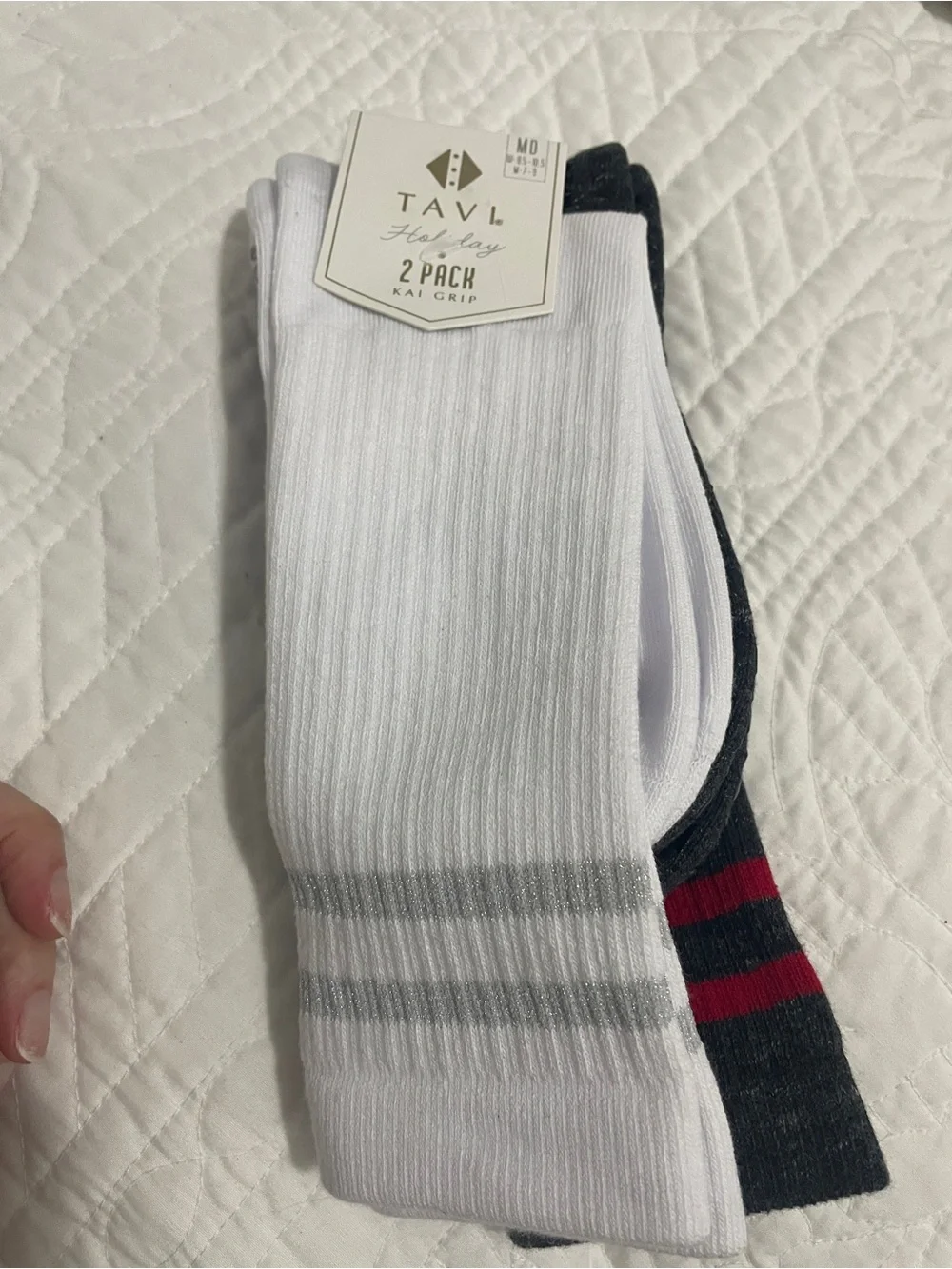 Non-Slip Crew Socks with Grip - White & Charcoal
